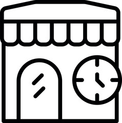 Wall Mural - Black and white line icon of a store with a prominent clock feature