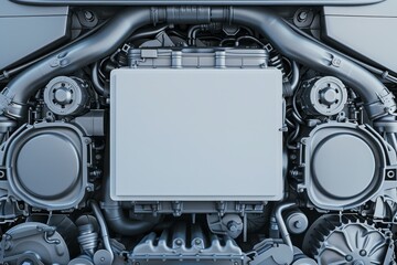 Wall Mural - A car engine with a white box on top of it