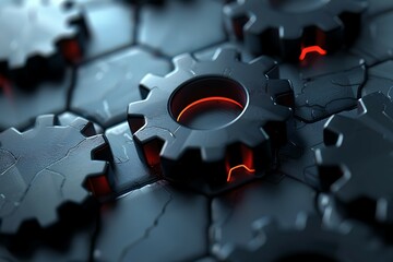 Aufkleber - 3d illustration of gear wheel over black background with red light.