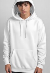 handsome man in white hoodie mockup