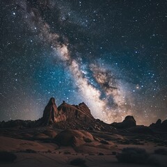 Canvas Print - The night sky is filled with stars and the Milky Way