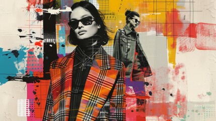 retro futuristic poster with 80s and 90s high fashion aesthetic. grunge noise creative mixed media c