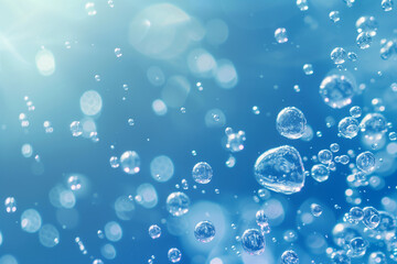 Canvas Print - Banner water drop with bubbles on a blue background. Macro. High quality illustration


