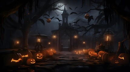 Wall Mural - Halloween decoration featuring a haunted house