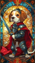 Wall Mural - A dog is dressed in armor and holding a sword