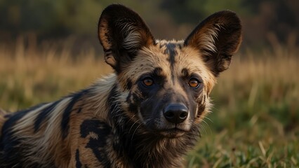 Wall Mural - Wild dog in African wilderness