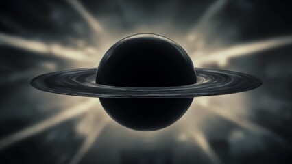 Poster - A black and white photo of a planet with rays coming out, AI