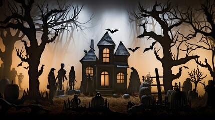 Wall Mural - Halloween decoration featuring a haunted house