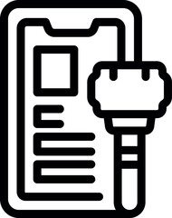 Poster - Smartphone charging icon outline with vector line art and cable for mobile phone battery technology illustration