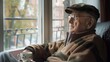 © klss777 - A veteran enjoys a tranquil moment by the window, sipping tea and gazing thoughtfully at the bustling city.