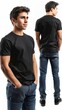 © Salsabila Ariadina - Young hispanic man with colorful hair wearing black casual t-shirt. Side, back and front view mockup template for printed t-shirt design mockup