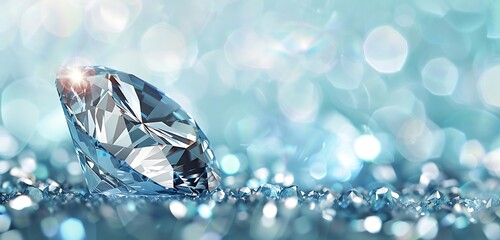 Wall Mural - gleaming diamond on the left border, contrasting a light blue background.