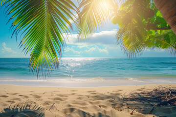 Sticker - beach with palm trees