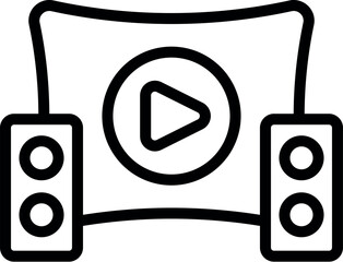 Sticker - Line art icon of a home cinema system with speakers and a central play symbol