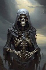 Wall Mural - A macabre skeleton figure stands in the graveyard with skeletal frame