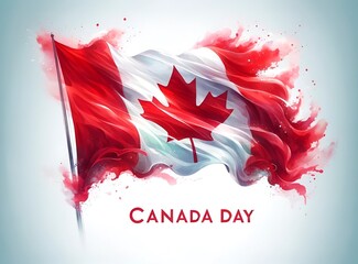 Wall Mural - Watercolor illustration for Canada Day with a waving Canadian flag.