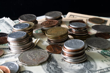 Wall Mural - View of the various coins on the various banknotes