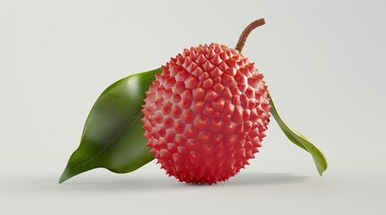 Wall Mural - a fresh, juicy lychee with a red, spiky peel on a white background