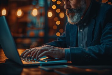 man typing on laptop computer