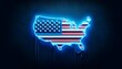 © Milano - USA map with flag in neon color on a dark background.