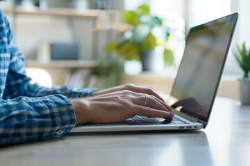 Wall Mural - Person typing laptop table