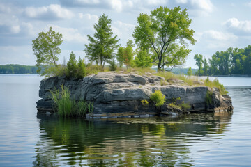 Wall Mural - Serene, Rocky Island in Lake Petenwell, Wisconsin


