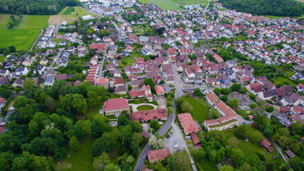 Wall Mural - Aerial panorama view of the old village Hochdorf an der Enz in Germany on a sunny day in spring	