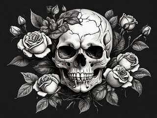 Wall Mural - Skull with hand drawn roses