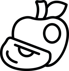 Sticker - Black and white line art icon of an apple with a slice, ideal for food and nutrition themes