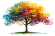 © OP-Png - A vibrant watercolor painting of a tree with colorful leaves. The tree is a symbol of growth, life, and nature.