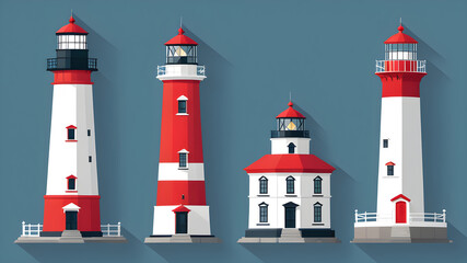 Wall Mural - Lighthouse set, Flat design, vector illustration on the background. Generative AI