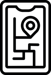 Sticker - Black line art icon of a mobile gps navigation app with location pin