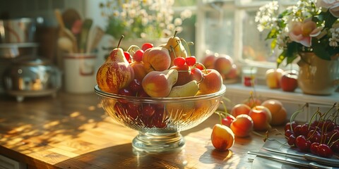 Sticker - Fresh Fruit Medley in Sunlit Kitchen, generative ai