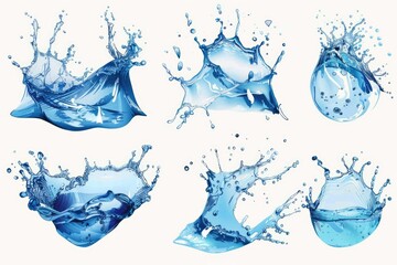 Poster - Dynamic Water Splash Collection. Illustration of Water Droplets in Fresh Blue Tones