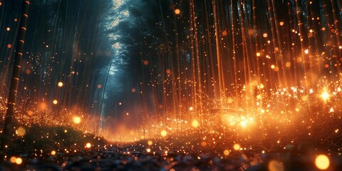 Canvas Print - Ethereal Glow of Fireflies in Bamboo, generative ai