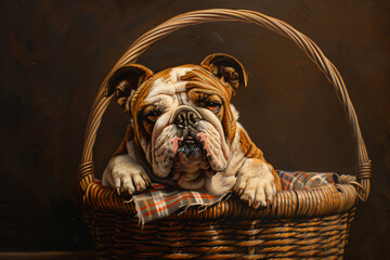 Wall Mural - A painting of a dog in a basket