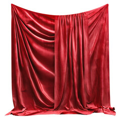 Elegant red velvet curtain with rich folds and soft texture, perfect for theater, stage, or interior design backdrop applications. transparent backgrounds