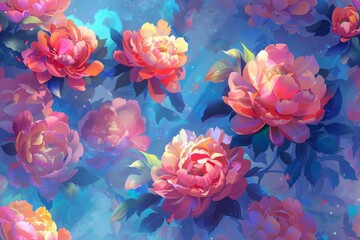 Canvas Print - A radiant seamless floral tapestry like pattern design for visually striking artwork