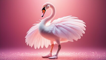 Wall Mural - A graceful swan wearing a pink tutu and ballet slippers, standing en pointe. 