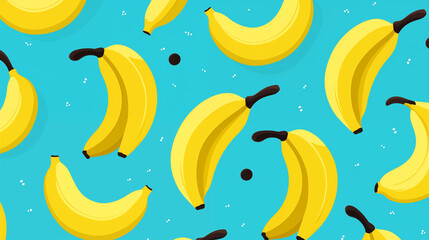 Wall Mural - Illustration de bananes jaunes en motifs sur un arrière-plan et fond bleu. Nourriture, fruit, dessert, sain. Pour conception et création graphique.