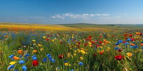 Sticker - Colorful Wildflower Fields Under a Clear Sky, generative ai