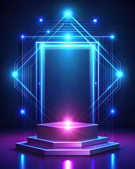 Poster - Futuristic stage with blue and pink neon lights.