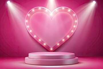 Wall Mural - Heart-shaped light frame on a pink stage.