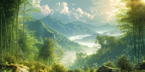 Wall Mural - Rustic Hillside Bamboo Grove, generative ai