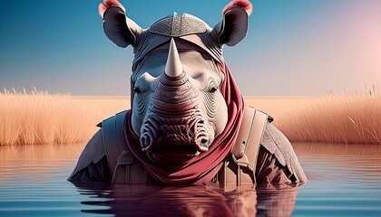 Wall Mural - A rhino soldier in the water