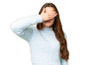 © luismolinero - Teenager girl over isolated chroma key background covering eyes by hands. Do not want to see something