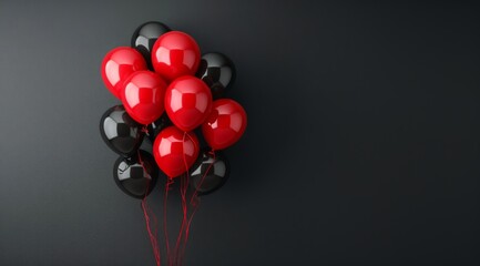 Wall Mural - Red and Black Balloons on a Grey Background
