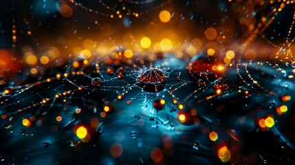 Golden Bokeh Through Spiderweb