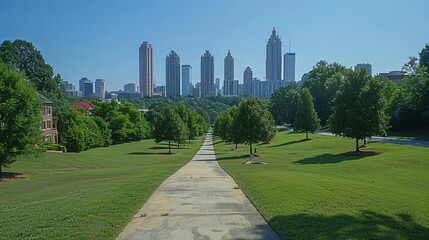 Wall Mural - Blue sky and prominent buildings in downtown Atlanta.