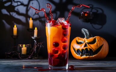 Bloody orange drink and ingredients